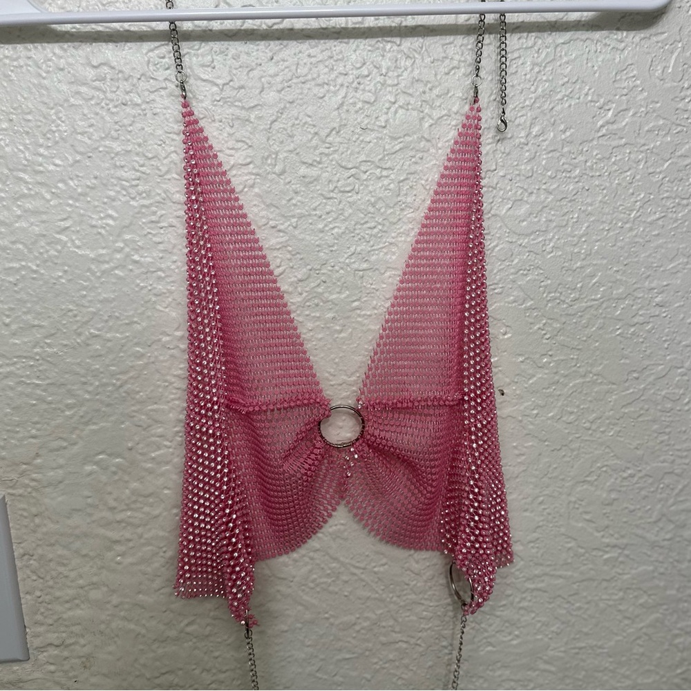 Pink Rhinestone Chain Halter Top - Picture 8 of 10